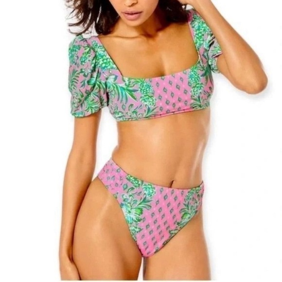 Lilly Pulitzer Pink Shandy Oh Diamond Girl High Waisted Clancy Bikini Bottom - Picture 2 of 8